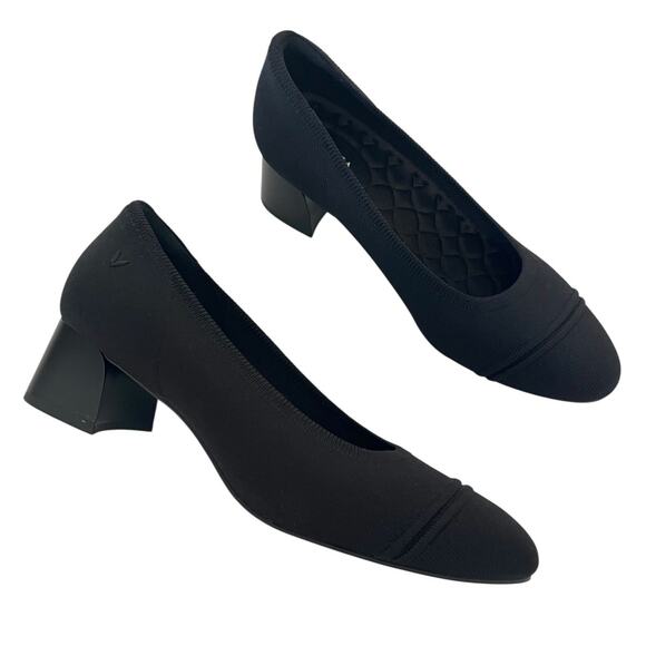 NEW Vivaia Tamia Almond Toe Block Heel Pumps Black Knit Size 42 US 10.5 - Picture 1 of 10